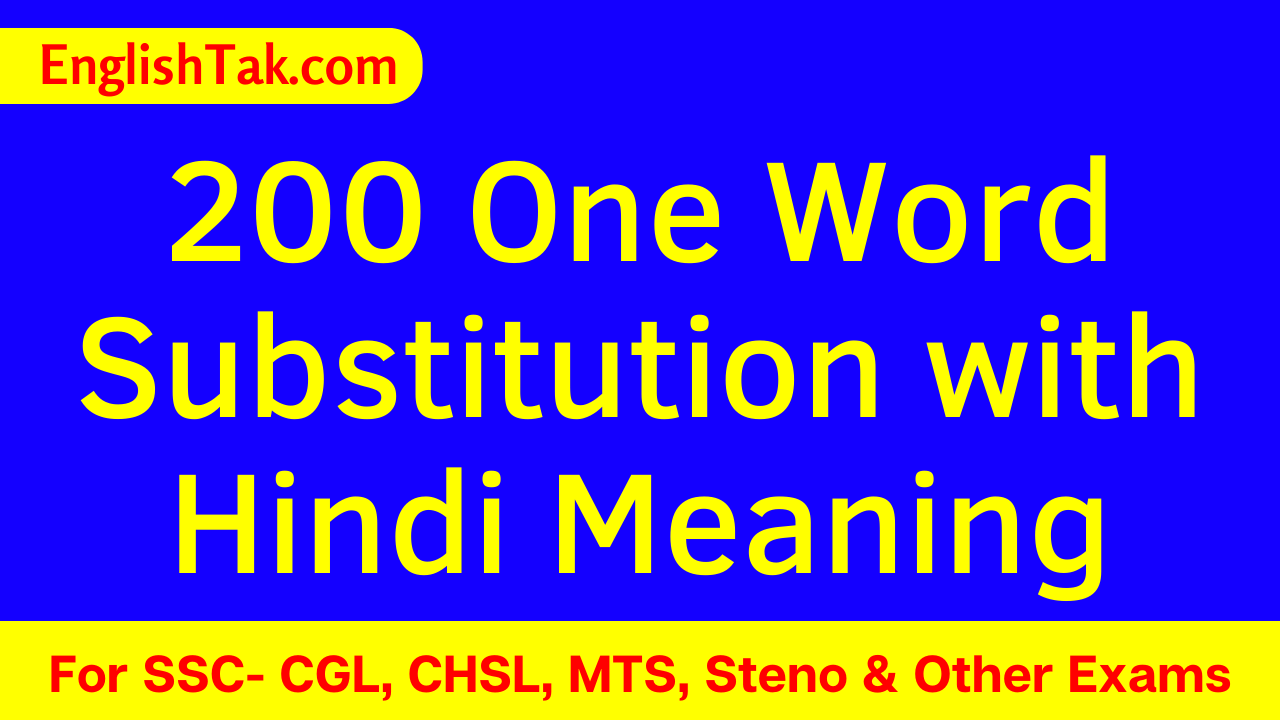 200 One Word Substitution with Hindi Meaning