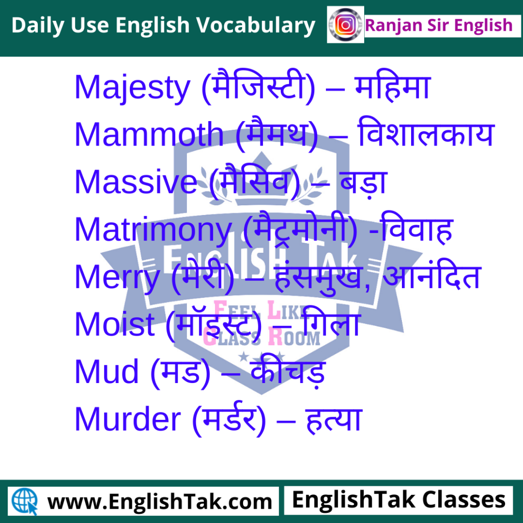 80 Daily Use Words with Hindi Meaning