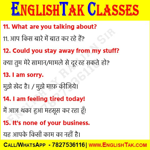 Basic Sentences for English Communication in Hindi