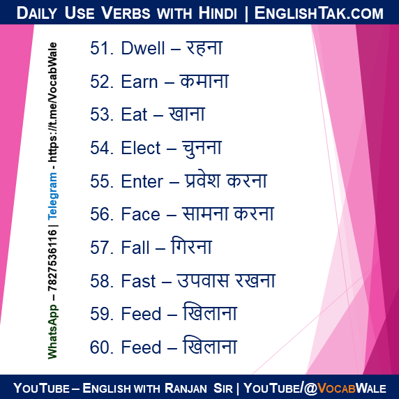 200 Common English Verbs with Hindi -EnglishTak.com