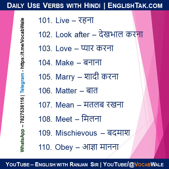 Common Verbs with Hindi meaning -VocabWale