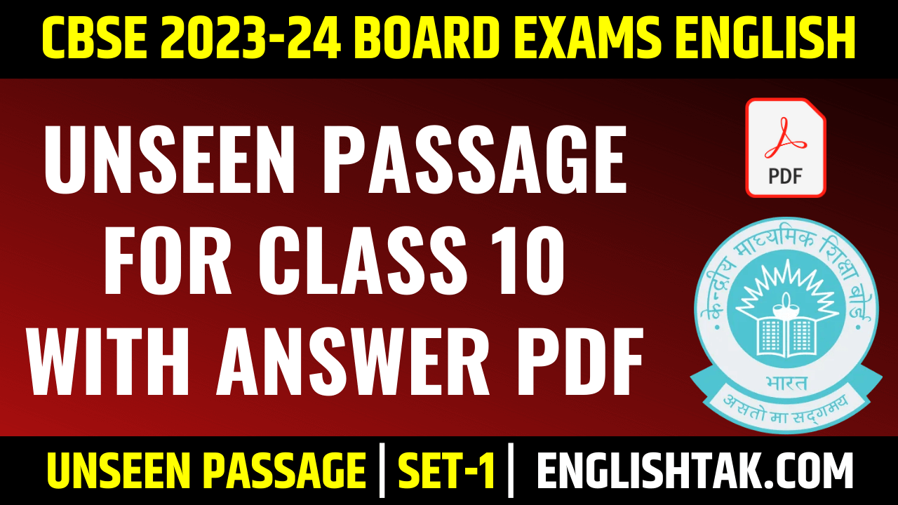 Unseen Passage for Class 10 with Answer PDF