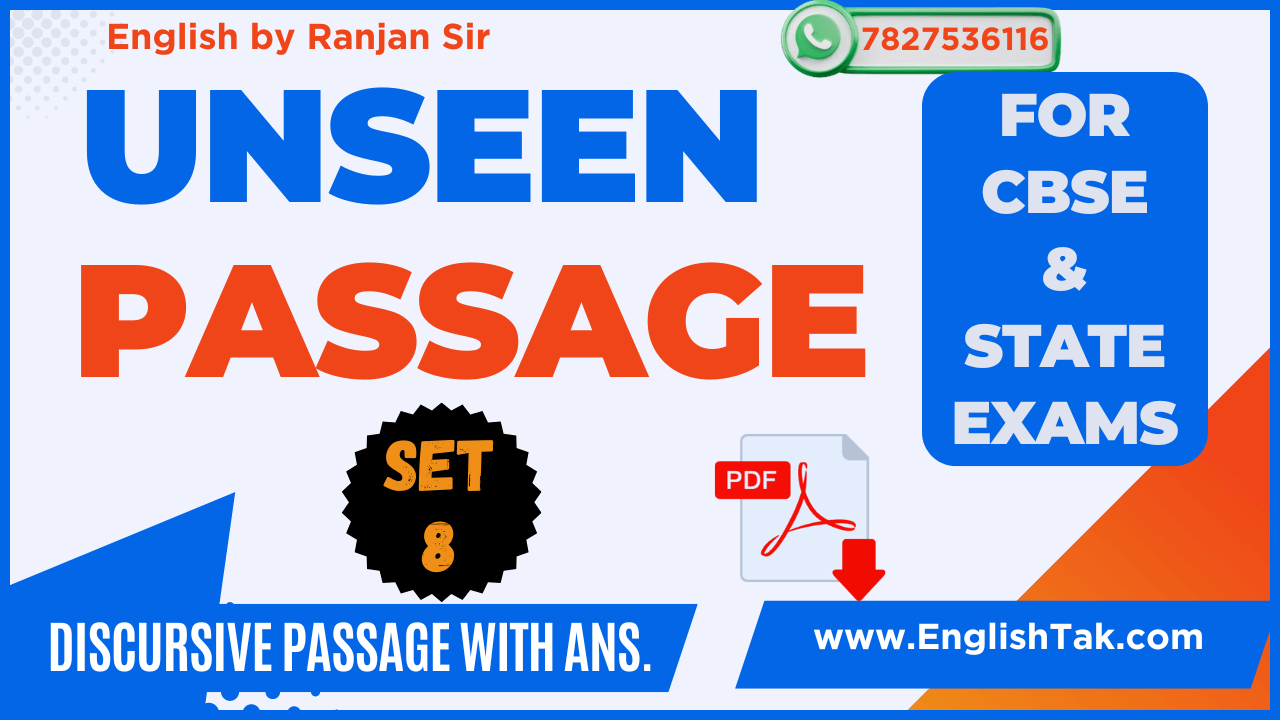 Unseen Passage for Class 10 with Answer PDF 2025